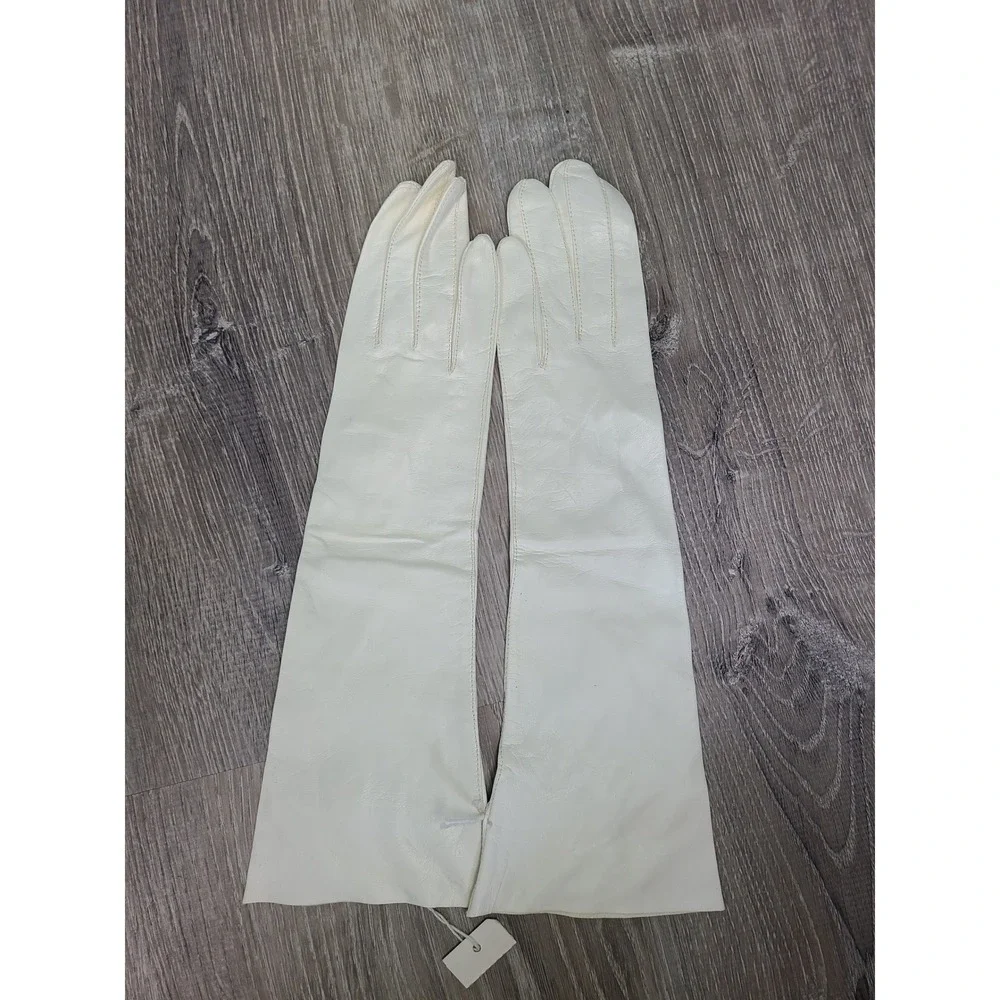VTG Macy's Marchioness 6½ Washable Leather Gloves Italy White Kidskin 1950's NEW